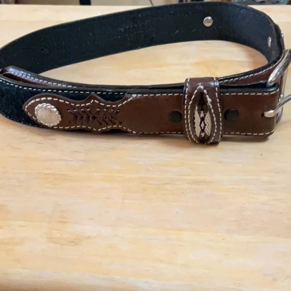 Nocona Youth Brown & Black Inlay Concho & Fabric Western Belt N4415801 Size 24